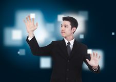 Business Man Pressing A Touchscreen Stock Image