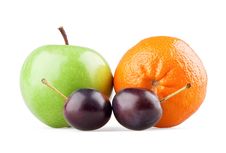 Apple, Orange And Two Plums Stock Photo Apple, Orange And Two Plums Stock Photo