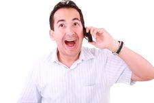 Man Laughs And Talks By Mobile Phone. Stock Image