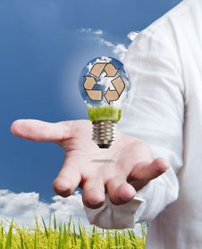 Recycle Sign In A Light Bulb With Blue Sky Royalty Free Stock Image Recycle Sign In A Light Bulb With Blue Sky Royalty Free Stock Image