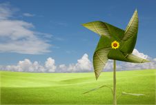 Green Leaves Windmill On Meadow Royalty Free Stock Image Green Leaves Windmill On Meadow Royalty Free Stock Image