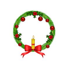 Christmas Wreath With Red Bow And Candle Stock Photography Christmas Wreath With Red Bow And Candle Stock Photography