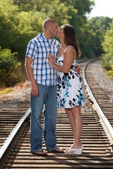 Couple Kissing On Tracks Royalty Free Stock Photography Couple Kissing On Tracks Royalty Free Stock Photography