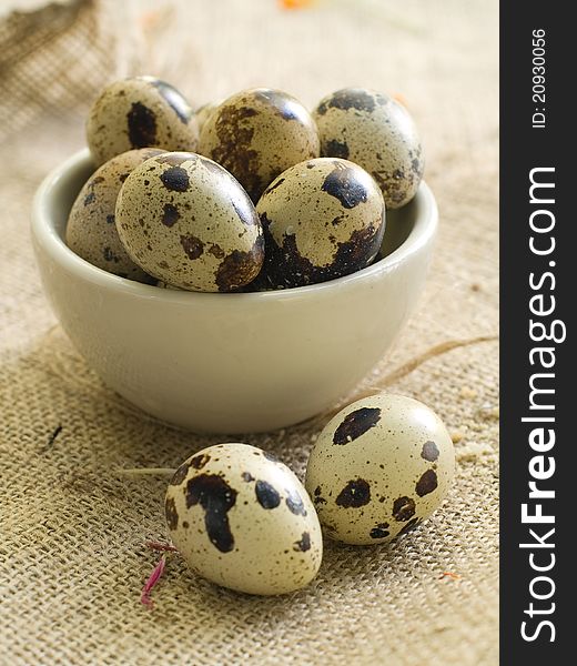 Fresh quail egg in bowl. Selective focus