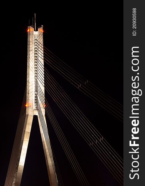 Big modern cable-stayed bridge at night