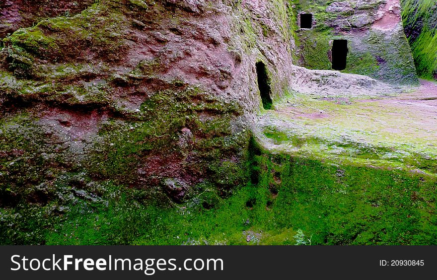 Green verdant rock wall landscape in the highlands of Ethiopia. Green verdant rock wall landscape in the highlands of Ethiopia