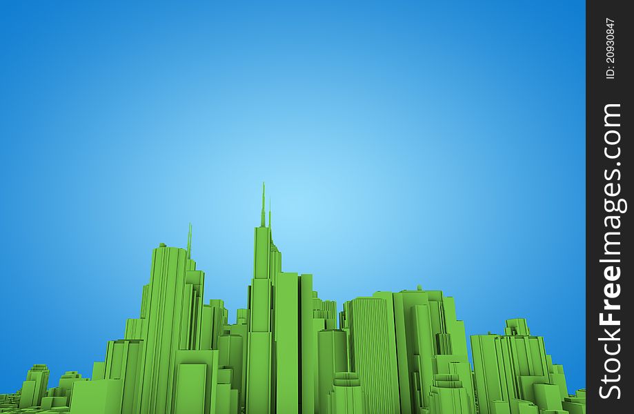 Render of a green city on blue background. Render of a green city on blue background