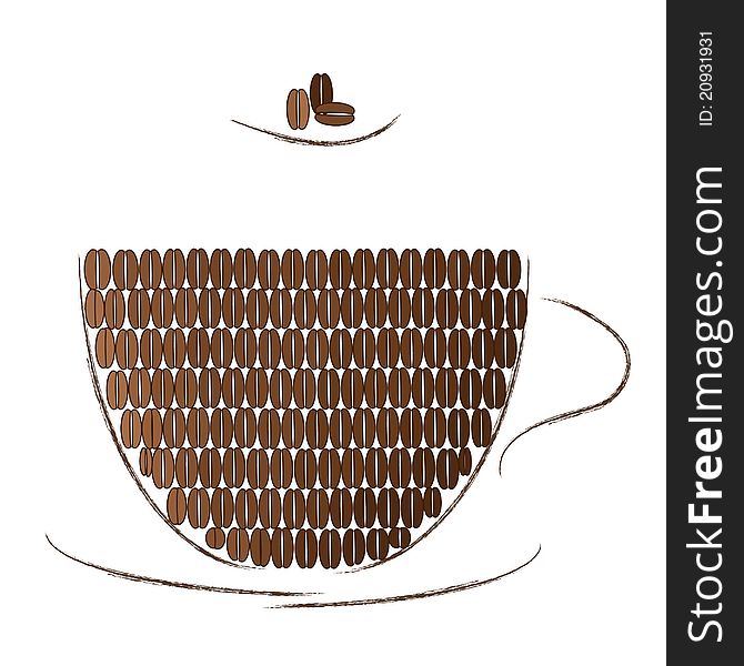 Vector illustration of coffee mug filled with coffee beans of different colours. Vector illustration of coffee mug filled with coffee beans of different colours