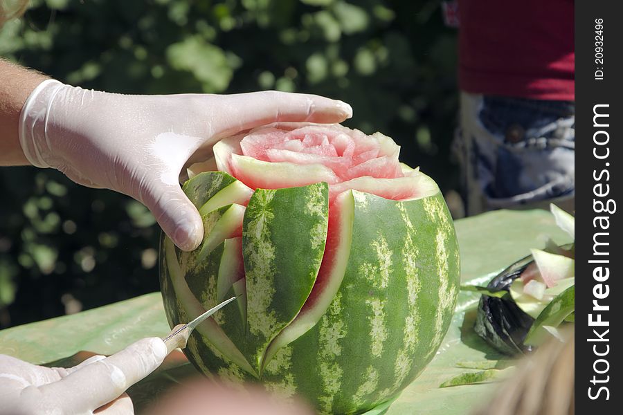 Watermelon carving at the festival