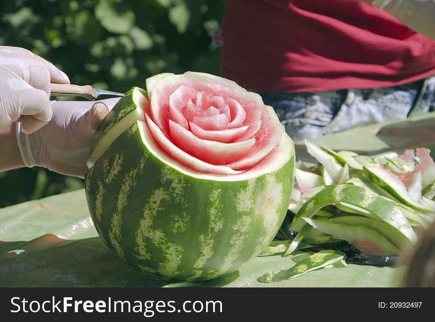 Watermelon carving at the festival