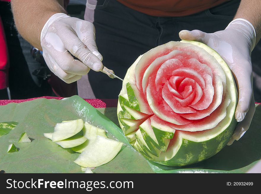 Watermelon carving at the festival