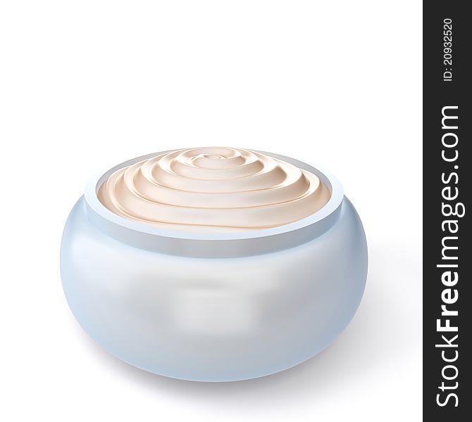 Cosmetic cream is in a jar