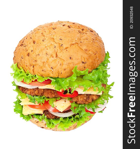 Big hamburger on white background