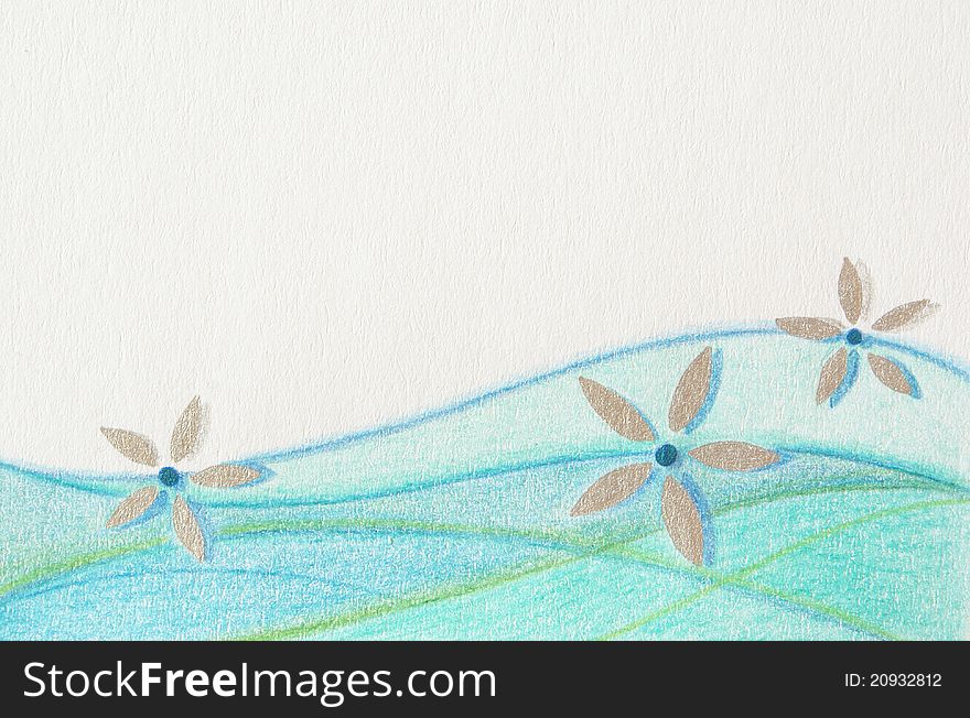 Background. Blue and green waves with silver flowers