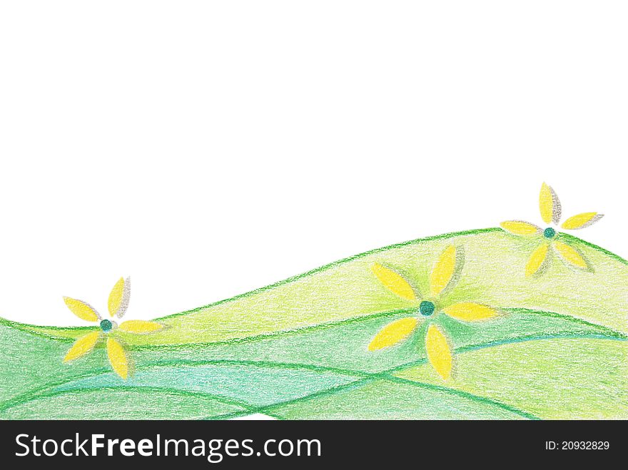 Background. Green waves with yellow flowers