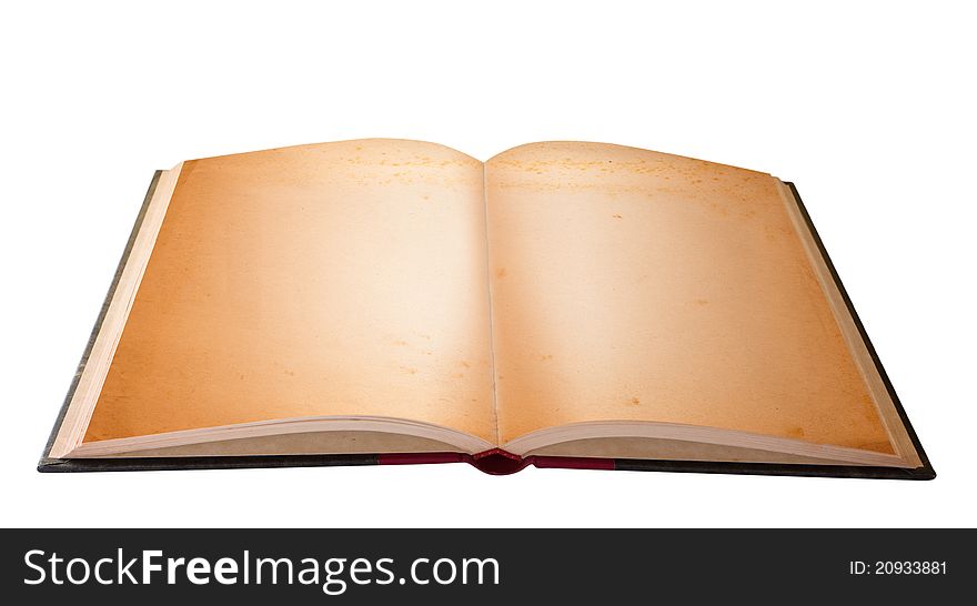 Opened book with grunge blank pages isolated over white background. Opened book with grunge blank pages isolated over white background