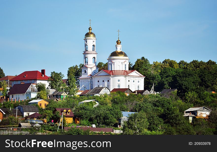 Cathedral with bell tower in russian village