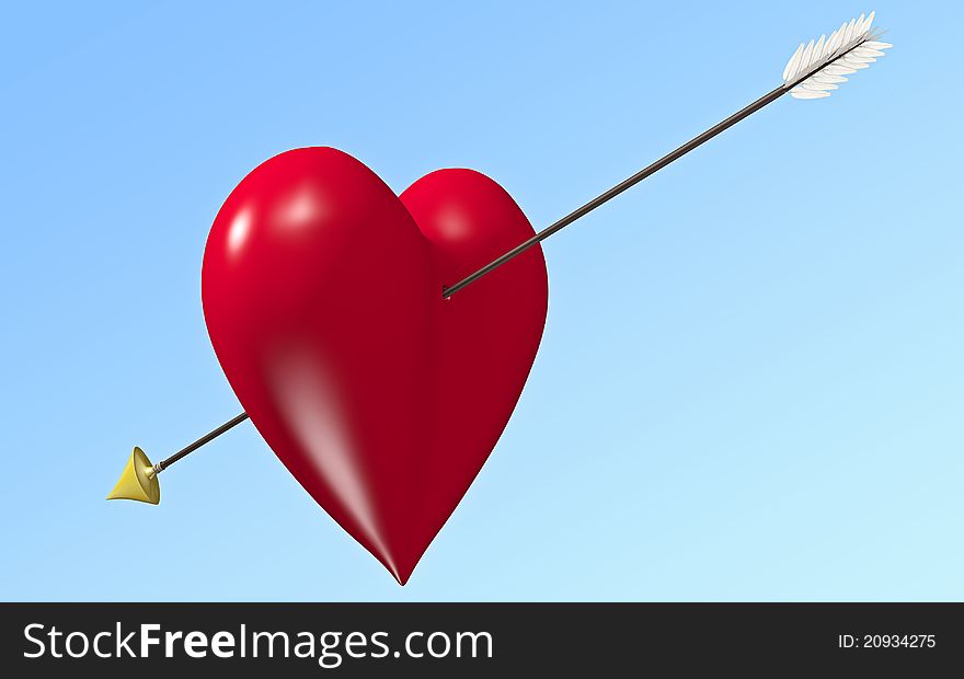 Red shiny heart with arrow separated by path in jpeg. Red shiny heart with arrow separated by path in jpeg