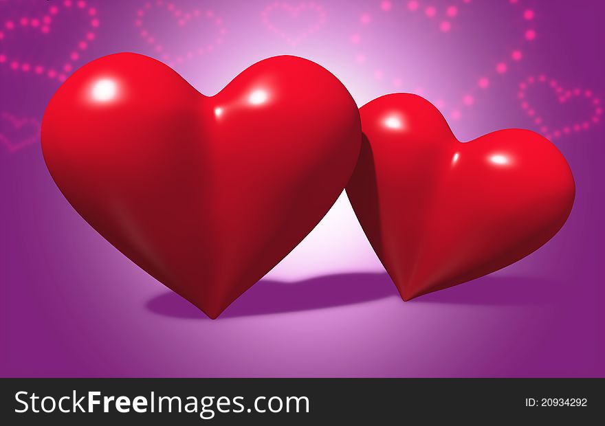 Two pink hearts with pink background. Two pink hearts with pink background