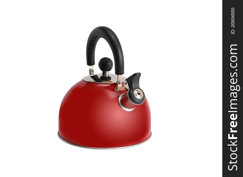 New red kettle isolated on white background with clipping path