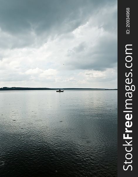 Blue lake with cloudy sky, nature series