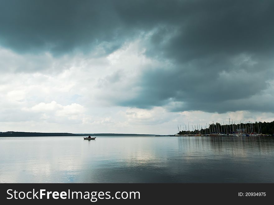 Blue lake with cloudy sky, nature series