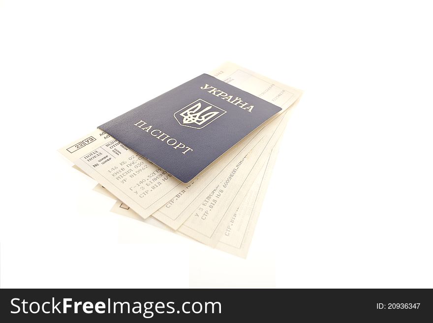 Ukraine passport with railway tickets