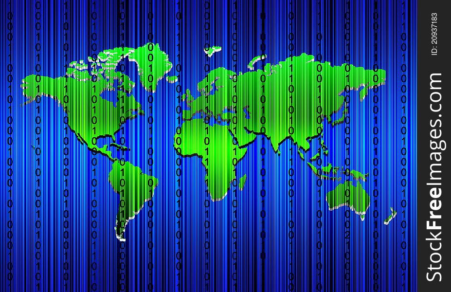 Binary code and world map. Binary code and world map