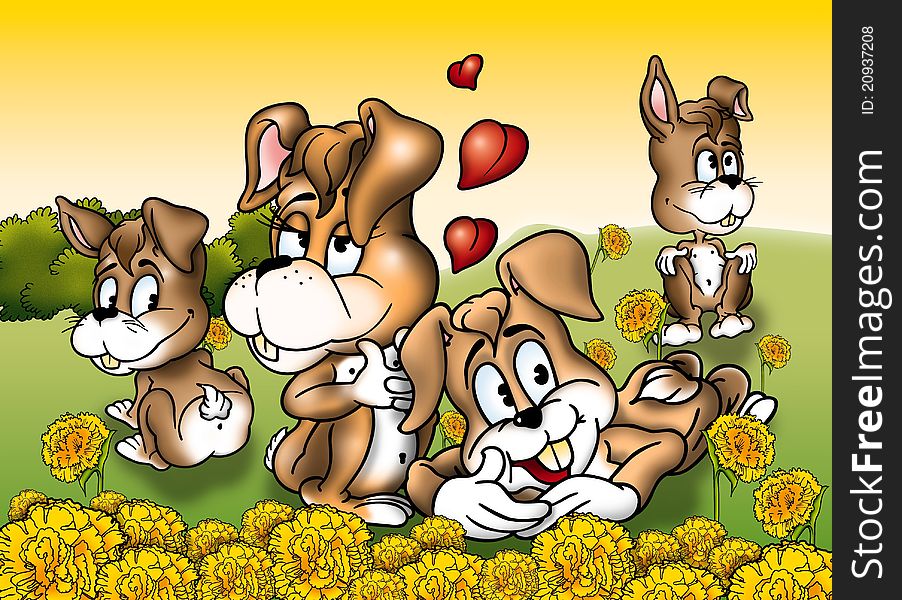 Rabbits - Cartoon Background Illustration, Bitmap