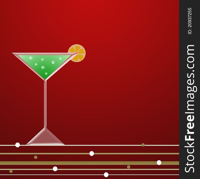 Beautiful green Cocktail on red background