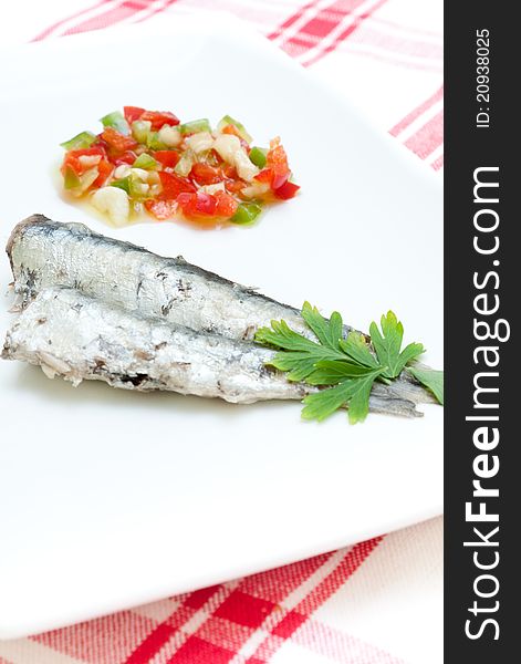 Sardines with a white background