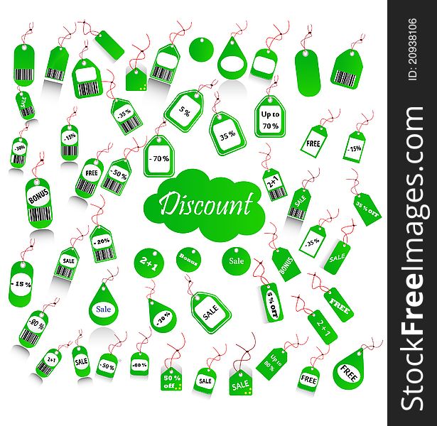 Set of discount and price tags colored in green