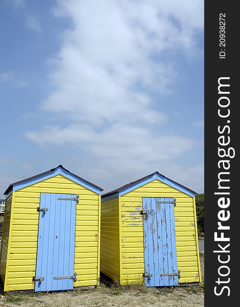 Beach huts by the sea at Littlehampton in Sussex. Beach huts by the sea at Littlehampton in Sussex