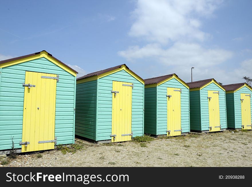 Beach huts by the sea at Littlehampton in Sussex. Beach huts by the sea at Littlehampton in Sussex