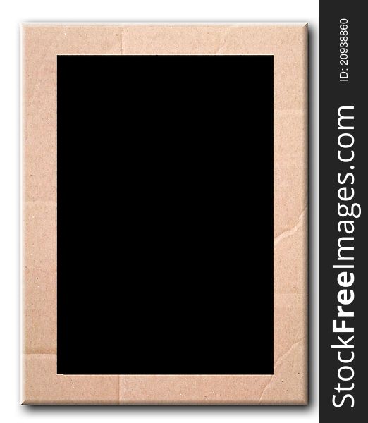 Brown corrugated cardboard photo frame with shadow and black  space  for your design. Brown corrugated cardboard photo frame with shadow and black  space  for your design