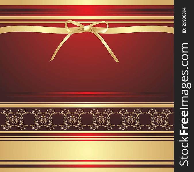 Golden bow on the decorative background. Holiday wrapping. Illustration. Golden bow on the decorative background. Holiday wrapping. Illustration