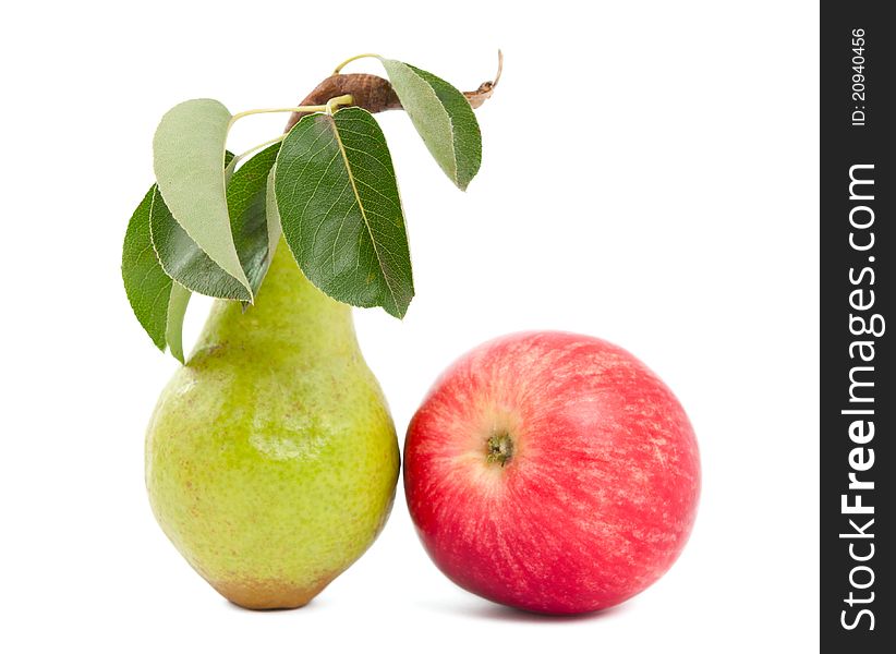 Pear and apple on a white background