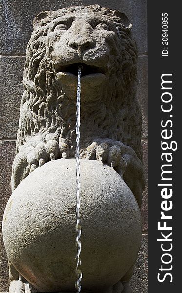 Head of a lion on a fountain dedicated to hercules in barcelona, spain. Head of a lion on a fountain dedicated to hercules in barcelona, spain