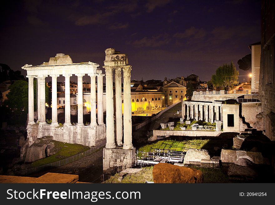 Roman Ruins At Night