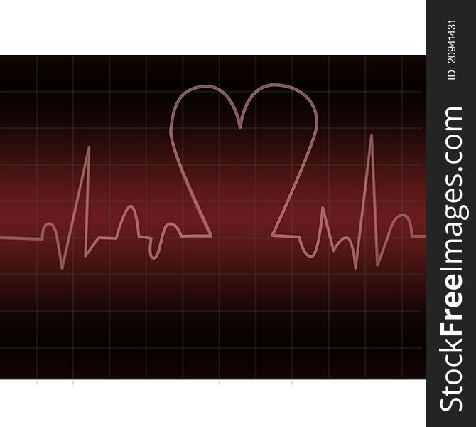 Electrocardiogram in a shape of a heart. Electrocardiogram in a shape of a heart