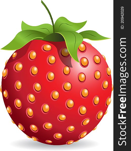 Illustration, single red strawberry on white background