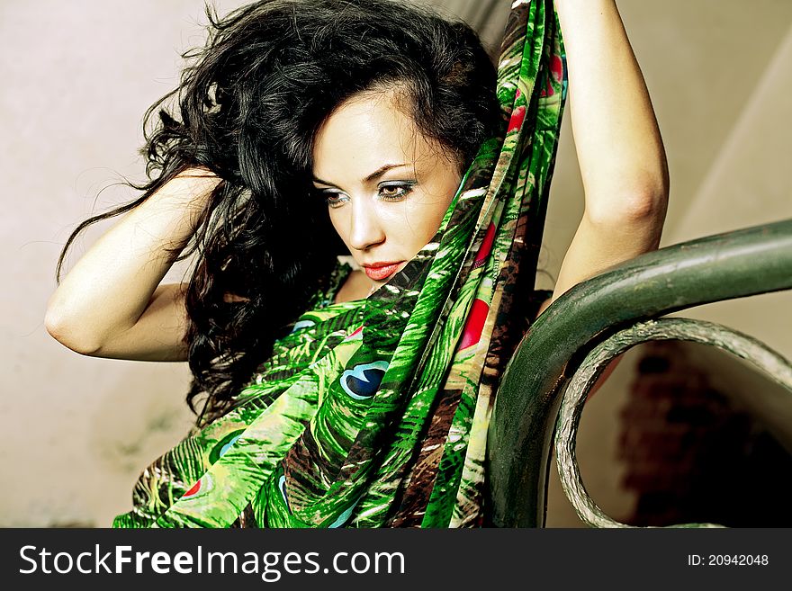 Portrait of woman with long curly hair. Portrait of woman with long curly hair