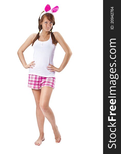 Beautiful young woman in pink shorts