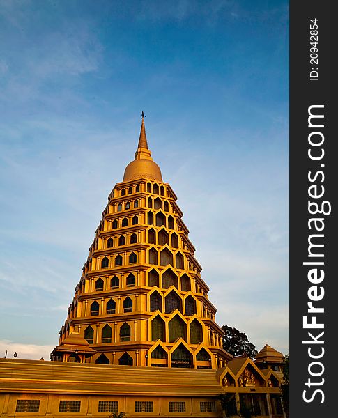 Historic golden pagoda in temple of Thailand