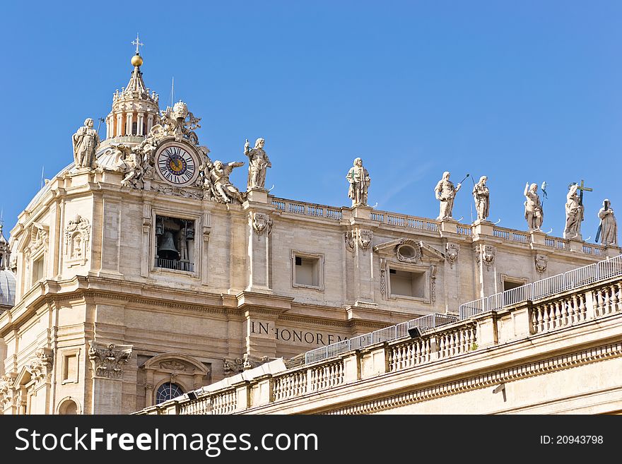 Detailed view of the Saint Peter Basilica in Vatican. Detailed view of the Saint Peter Basilica in Vatican