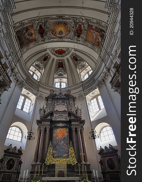 Interior view of Salzburg cathedral (german Salzburger Dom) in Austria