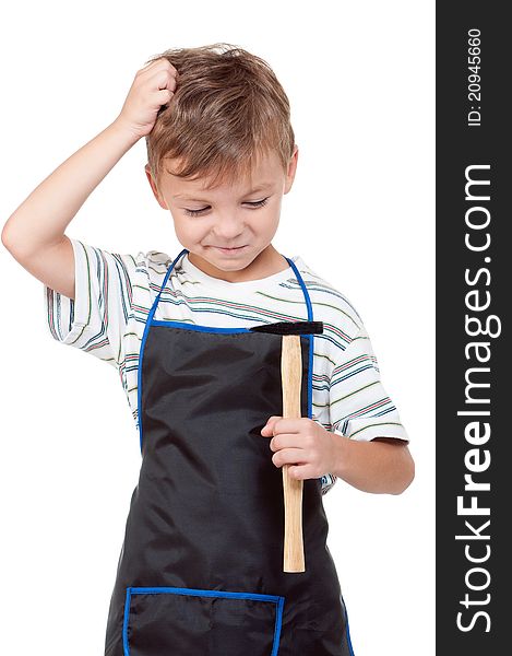 Little boy with tools - isolated on white background