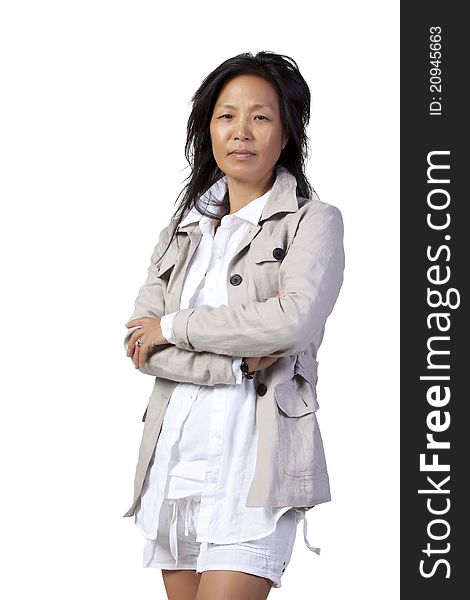 Korean woman dress in white on white background