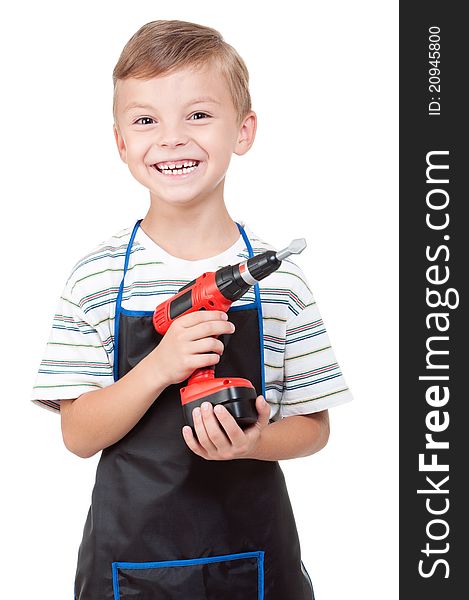 Little boy with tools - isolated on white background