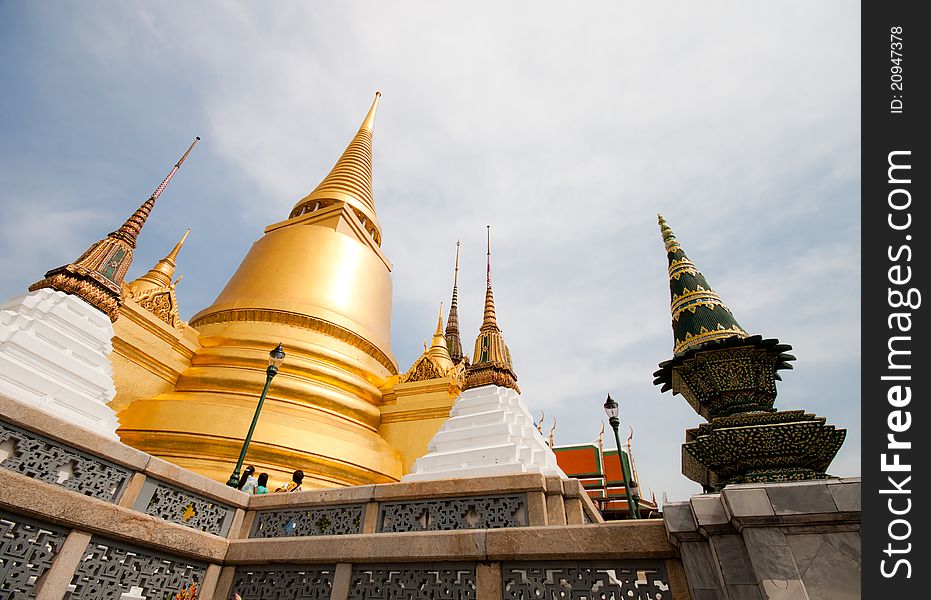 Scene of golden pagoda at emerald temple in thailand